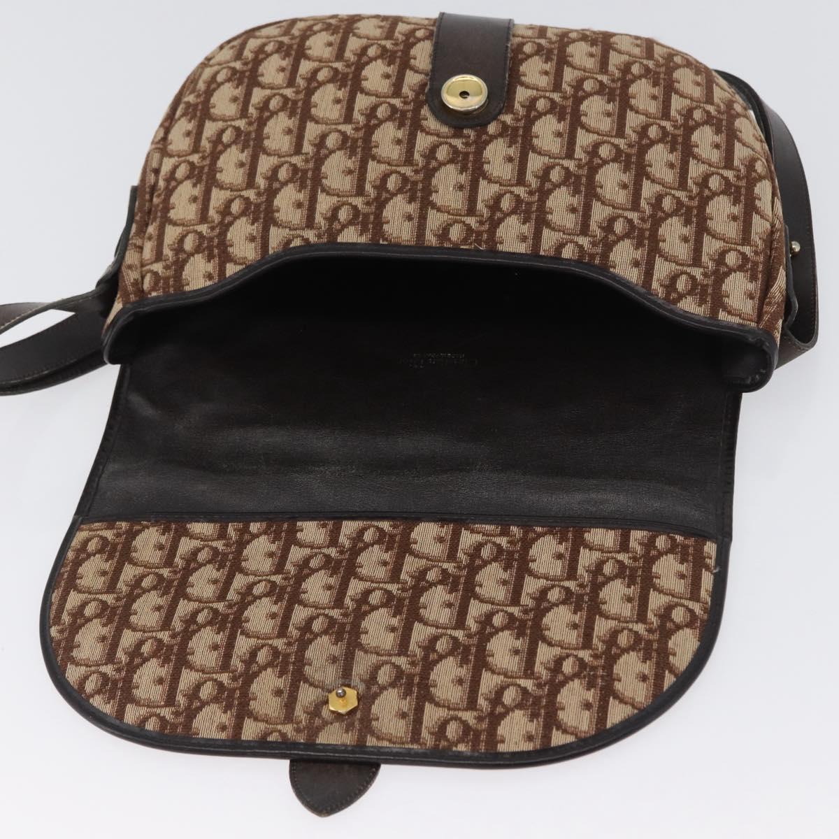 Christian Dior Trotter Canvas Shoulder Bag Beige Gold Auth BA10847