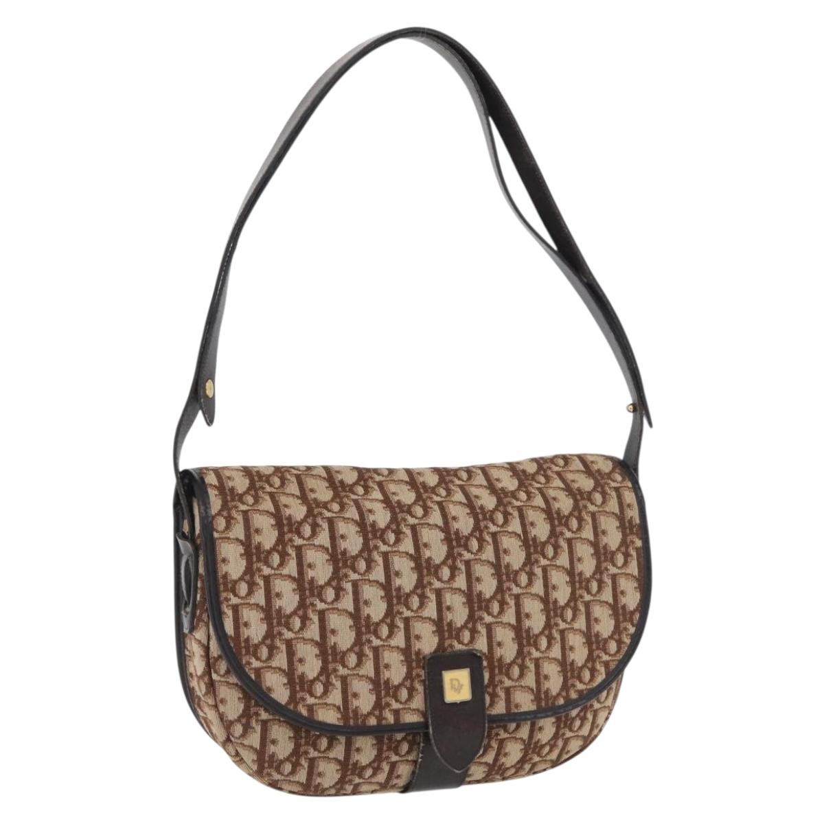 Christian Dior Trotter Canvas Shoulder Bag Beige Gold Auth BA10847
