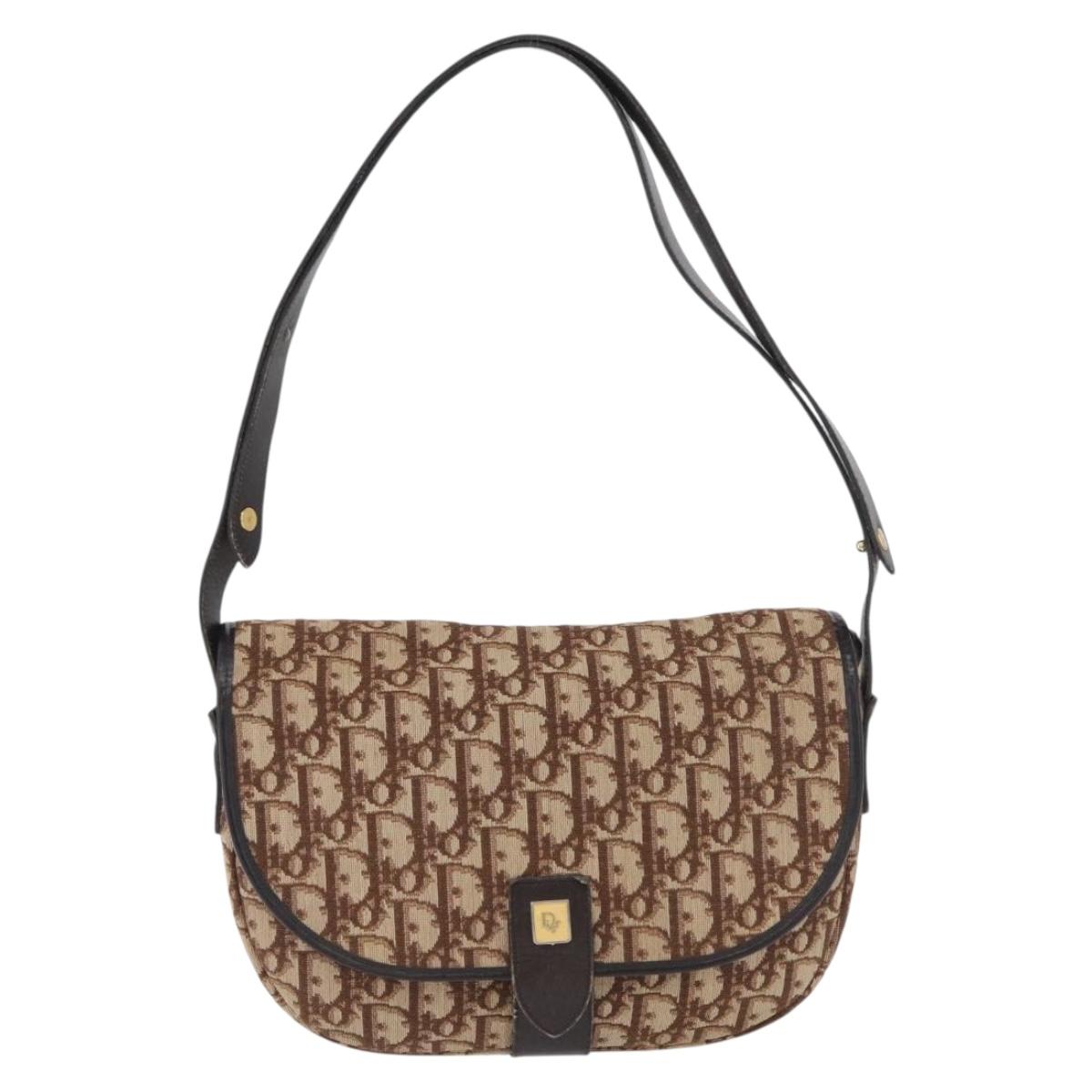 Christian Dior Trotter Canvas Shoulder Bag Beige Gold Auth BA10847