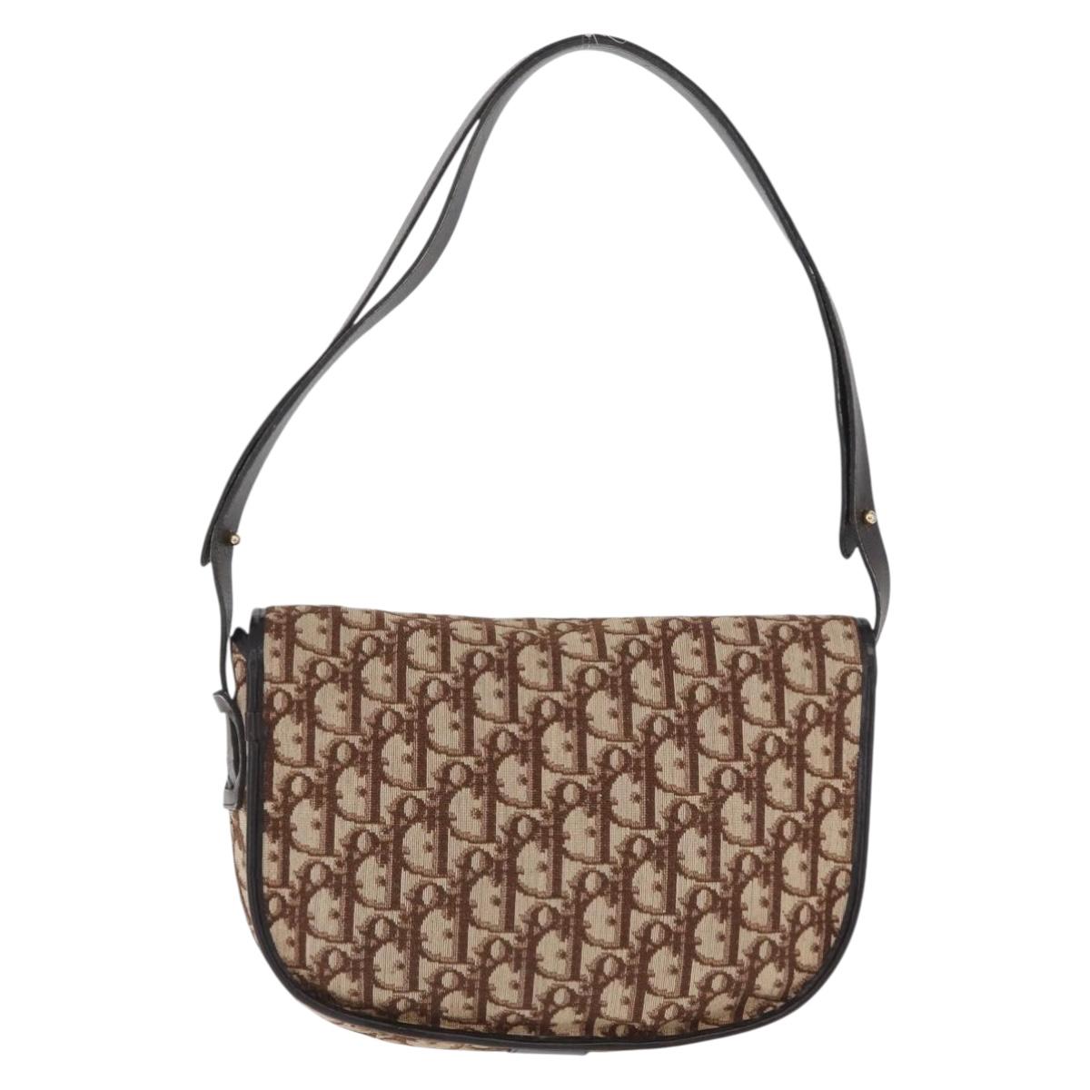 Christian Dior Trotter Canvas Shoulder Bag Beige Gold Auth BA10847