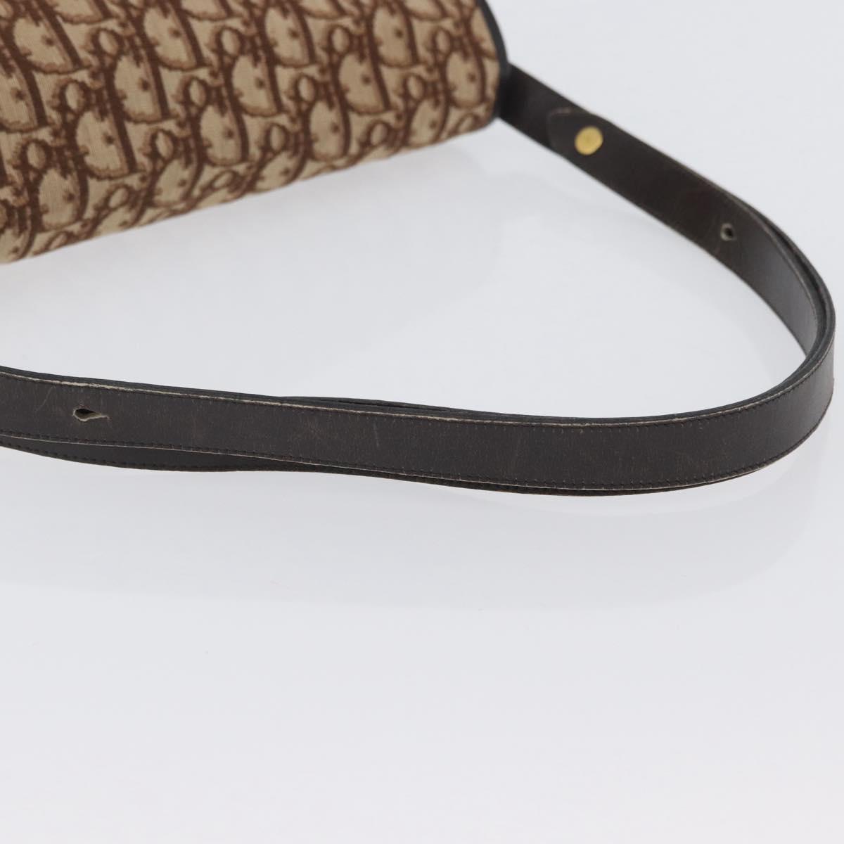 Christian Dior Trotter Canvas Shoulder Bag Beige Gold Auth BA10847