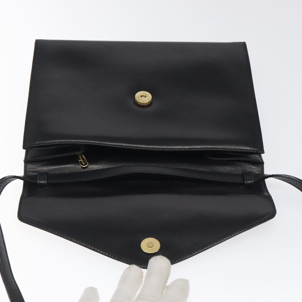 Salvatore Ferragamo Shoulder Bag Leather Black Gold Auth BA1085