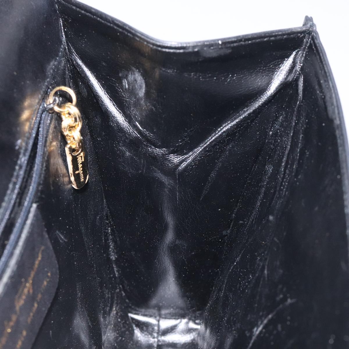 Salvatore Ferragamo Shoulder Bag Leather Black Gold Auth BA1085
