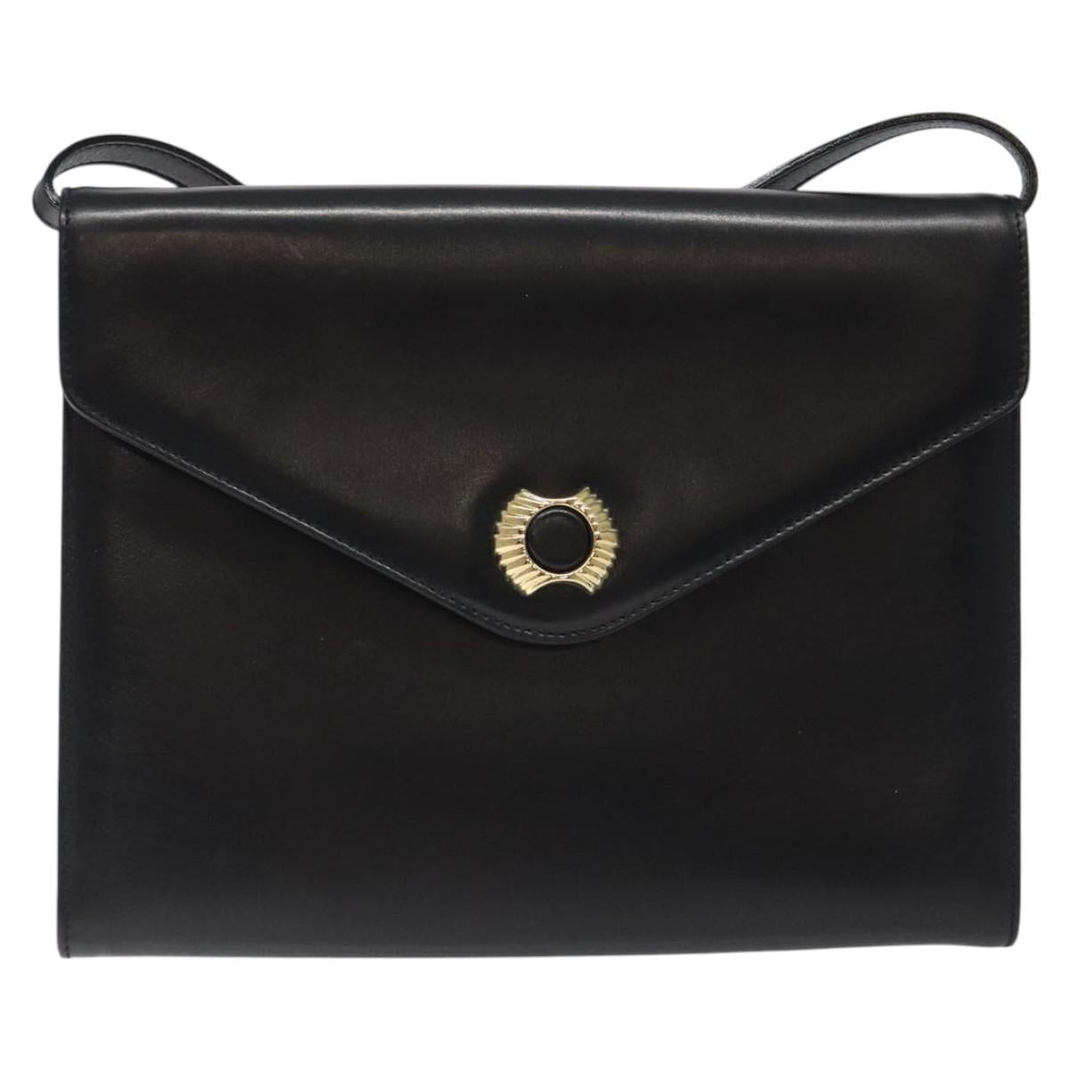 Salvatore Ferragamo Shoulder Bag Leather Black Gold Auth BA1085