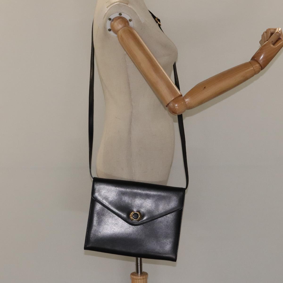 Salvatore Ferragamo Shoulder Bag Leather Black Gold Auth BA1085
