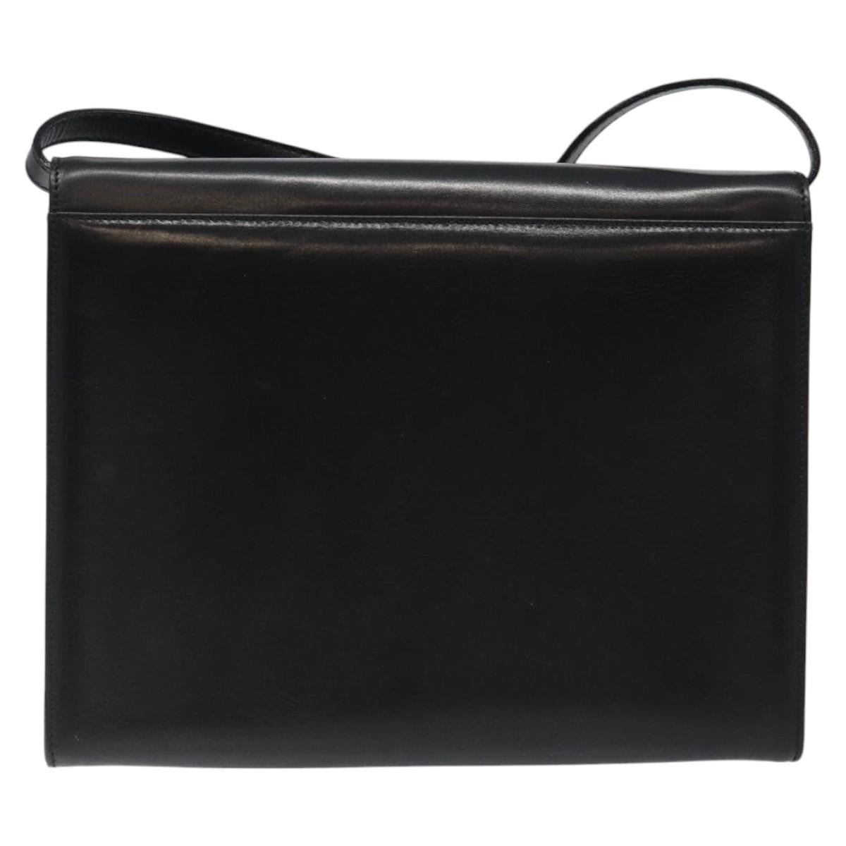 Salvatore Ferragamo Shoulder Bag Leather Black Gold Auth BA1085