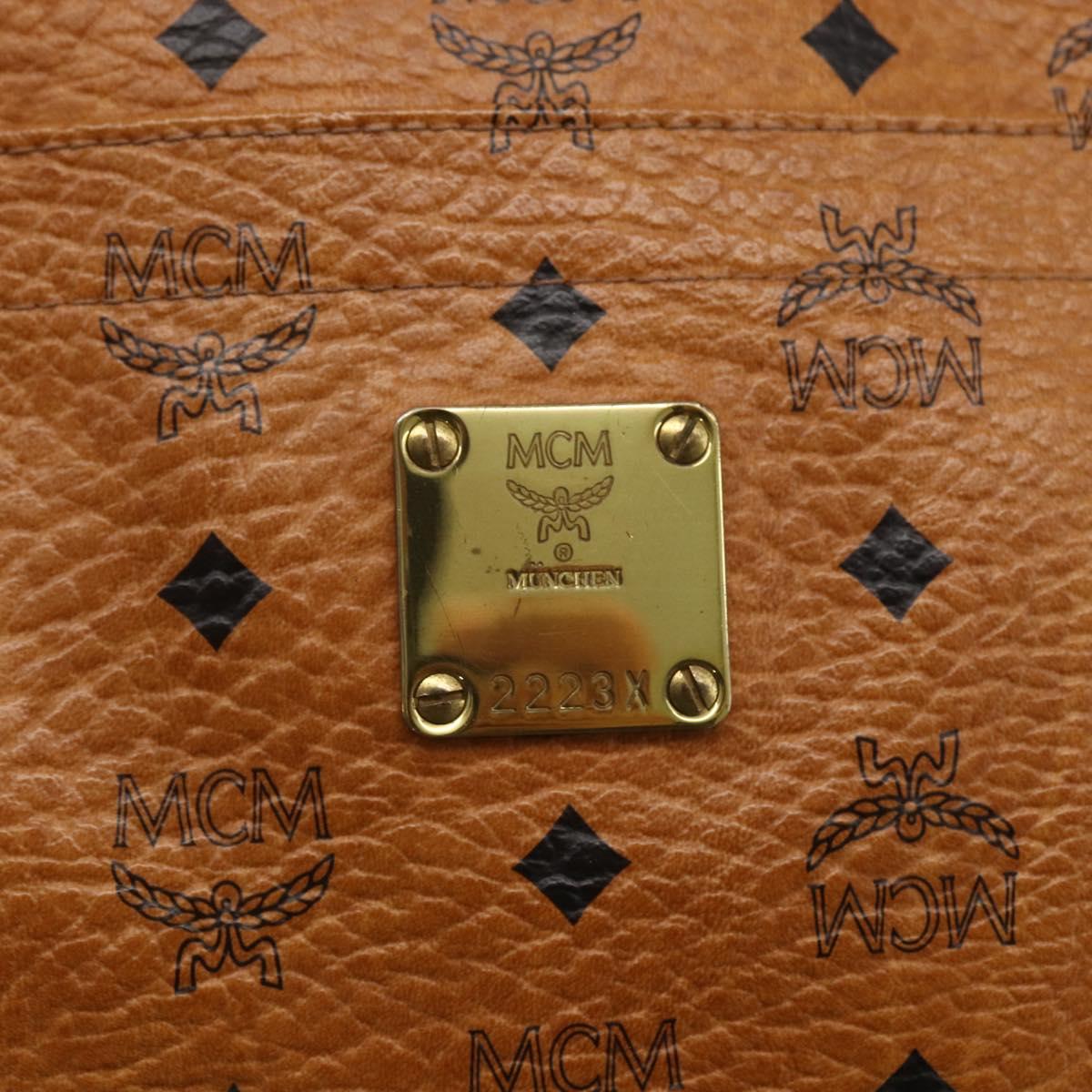 MCM Vicetos Logogram Shoulder Bag PVC Leather Brown Gold Auth BA10851
