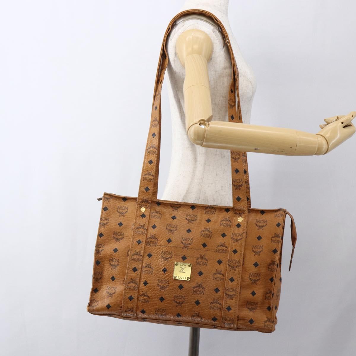MCM Vicetos Logogram Shoulder Bag PVC Leather Brown Gold Auth BA10851