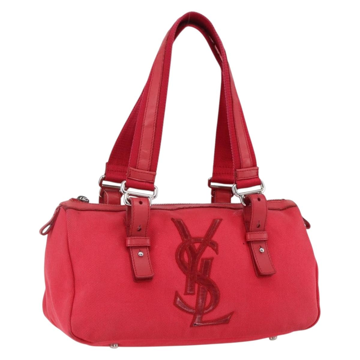 SAINT LAURENT Hand Bag Canvas Red Silver 129360 Auth BA10853