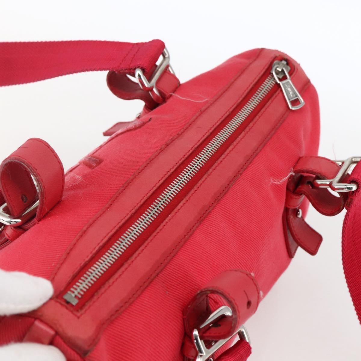 SAINT LAURENT Hand Bag Canvas Red Silver 129360 Auth BA10853