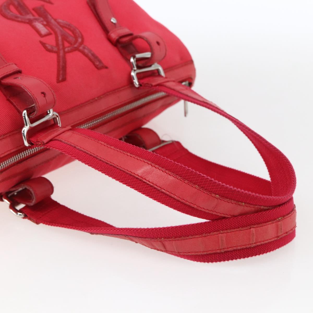 SAINT LAURENT Hand Bag Canvas Red Silver 129360 Auth BA10853