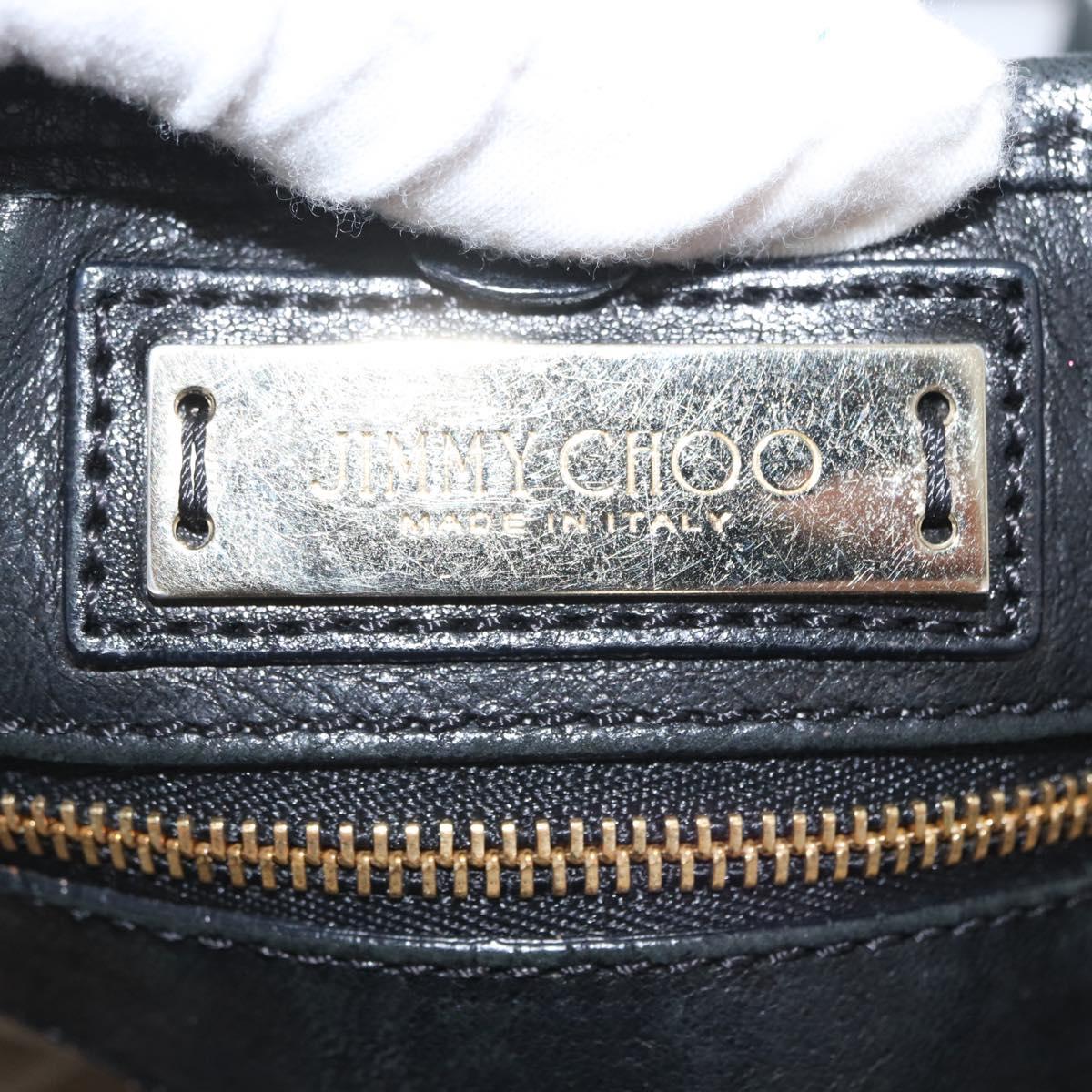 Jimmy Choo Tote Bag Leather Black Gold Auth BA10854