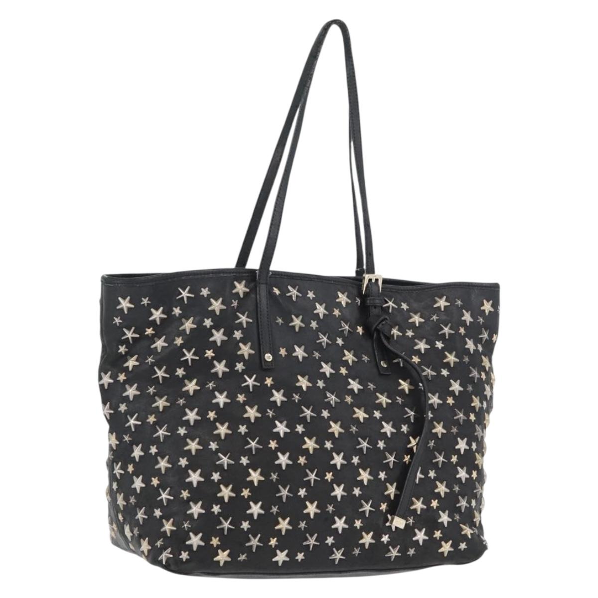 Jimmy Choo Tote Bag Leather Black Gold Auth BA10854