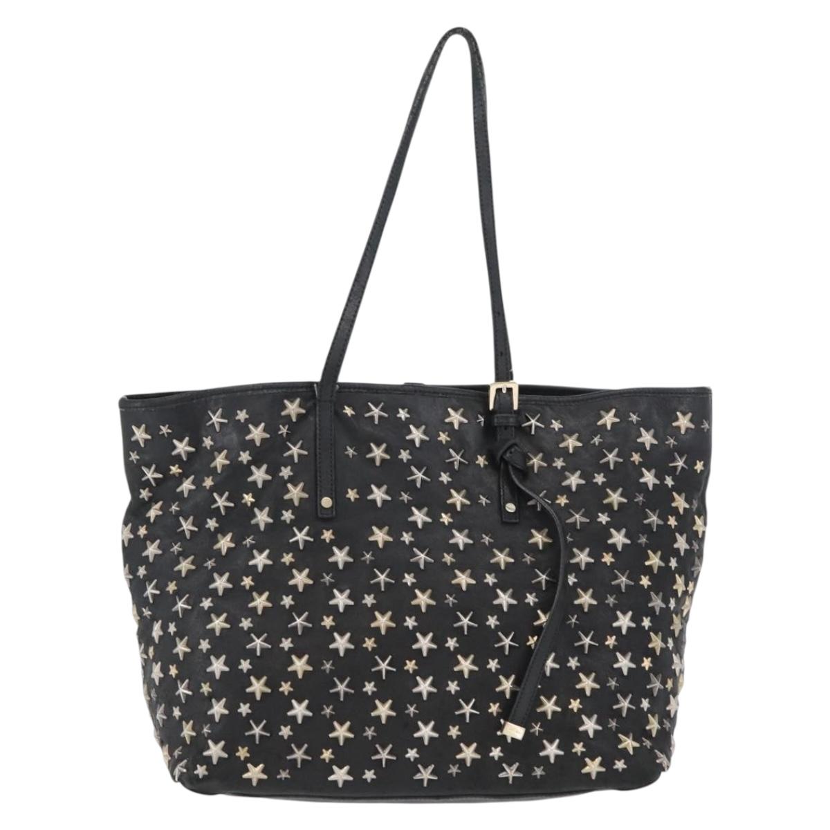 Jimmy Choo Tote Bag Leather Black Gold Auth BA10854
