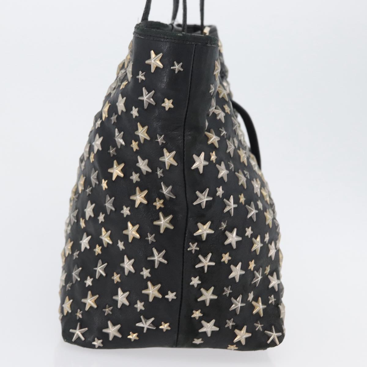Jimmy Choo Tote Bag Leather Black Gold Auth BA10854