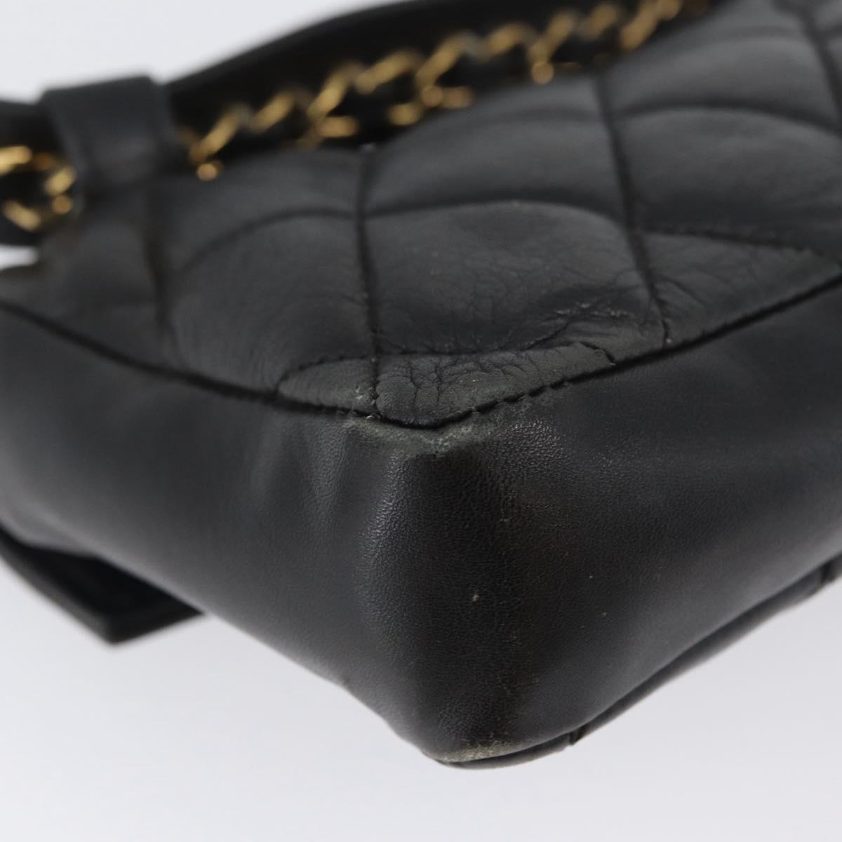 CHANEL Matelasse Waist Bag Leather Black Gold CC Auth BA10856