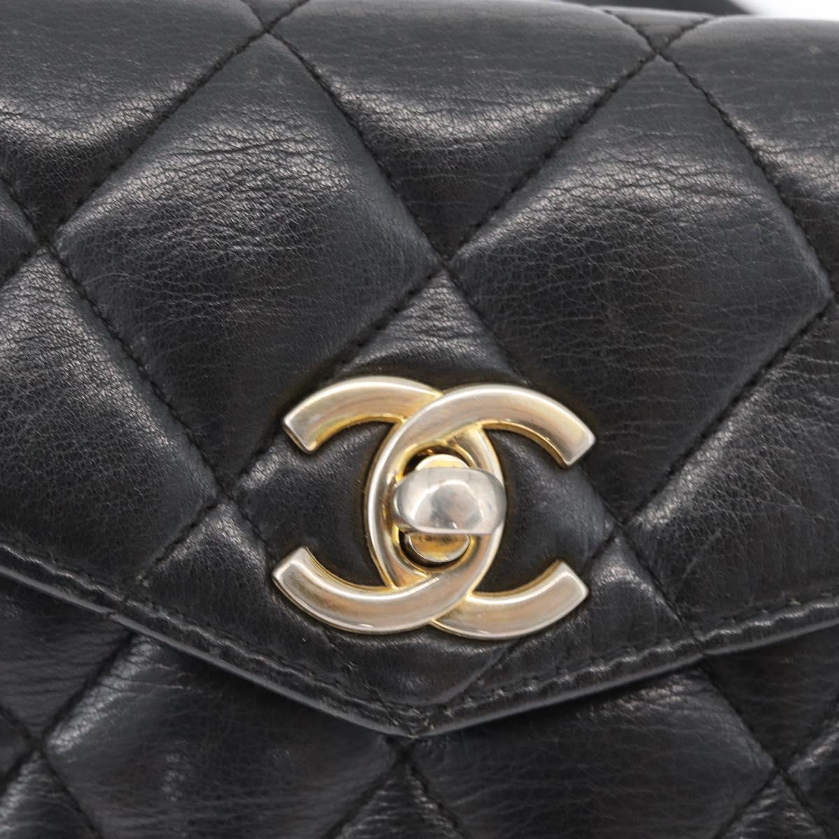 CHANEL Matelasse Waist Bag Leather Black Gold CC Auth BA10856