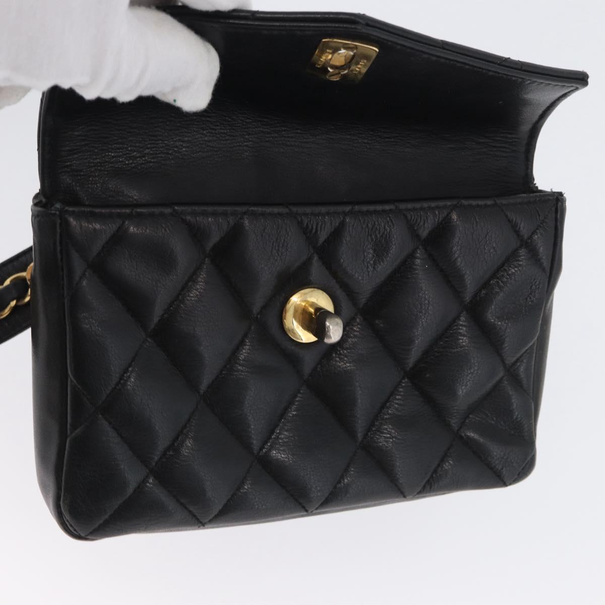 CHANEL Matelasse Waist Bag Leather Black Gold CC Auth BA10856