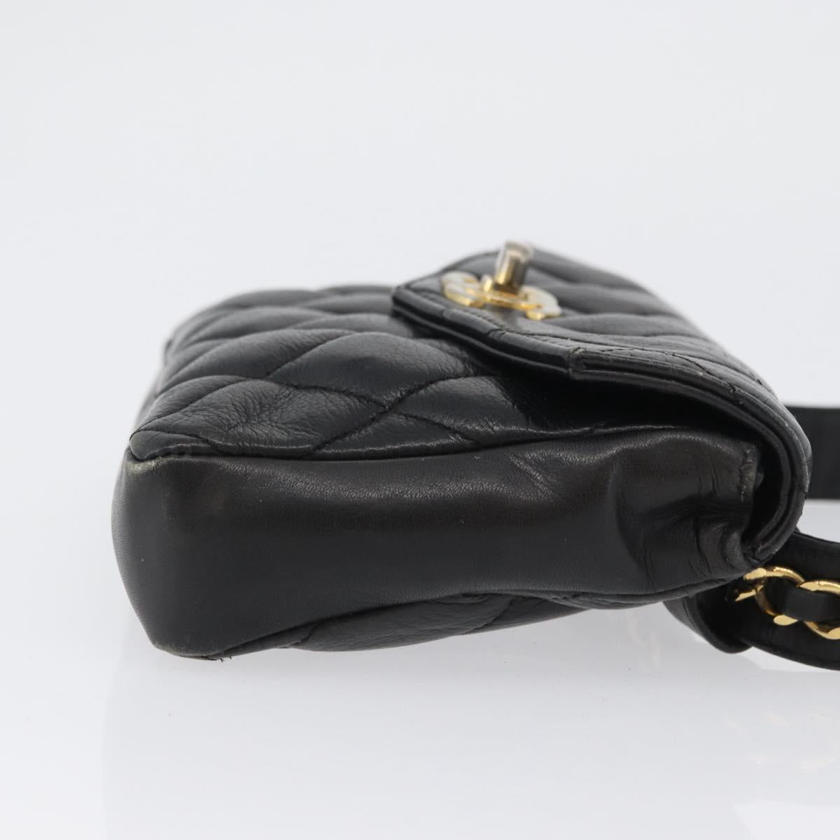 CHANEL Matelasse Waist Bag Leather Black Gold CC Auth BA10856
