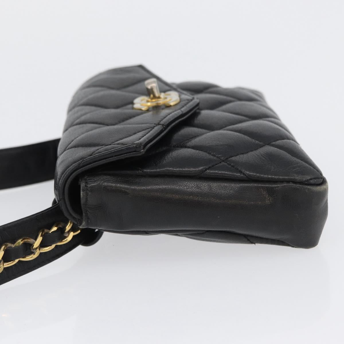CHANEL Matelasse Waist Bag Leather Black Gold CC Auth BA10856