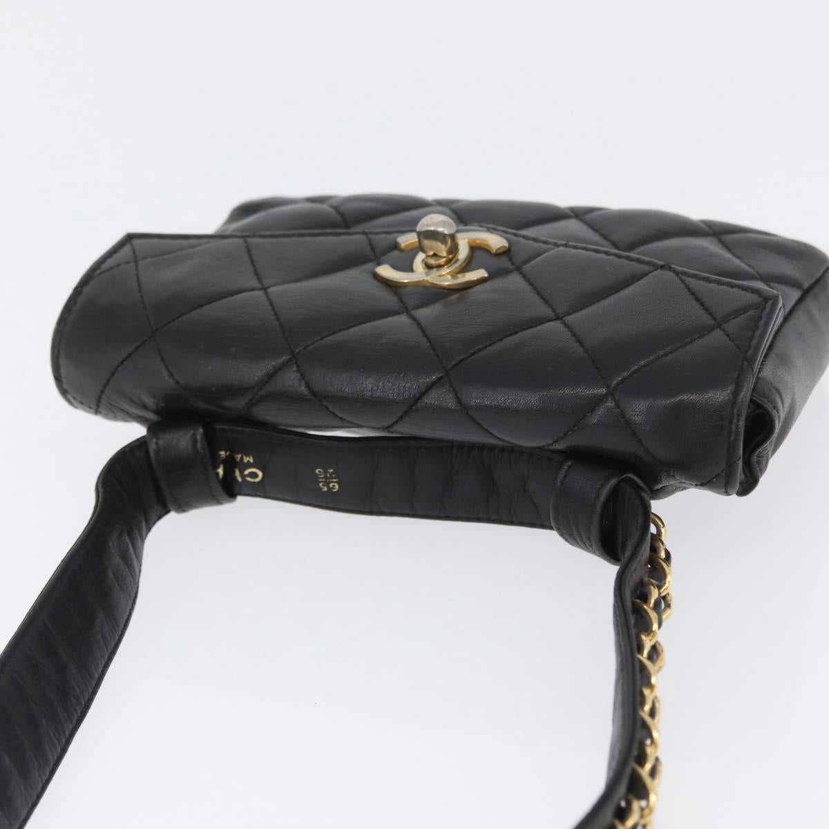 CHANEL Matelasse Waist Bag Leather Black Gold CC Auth BA10856