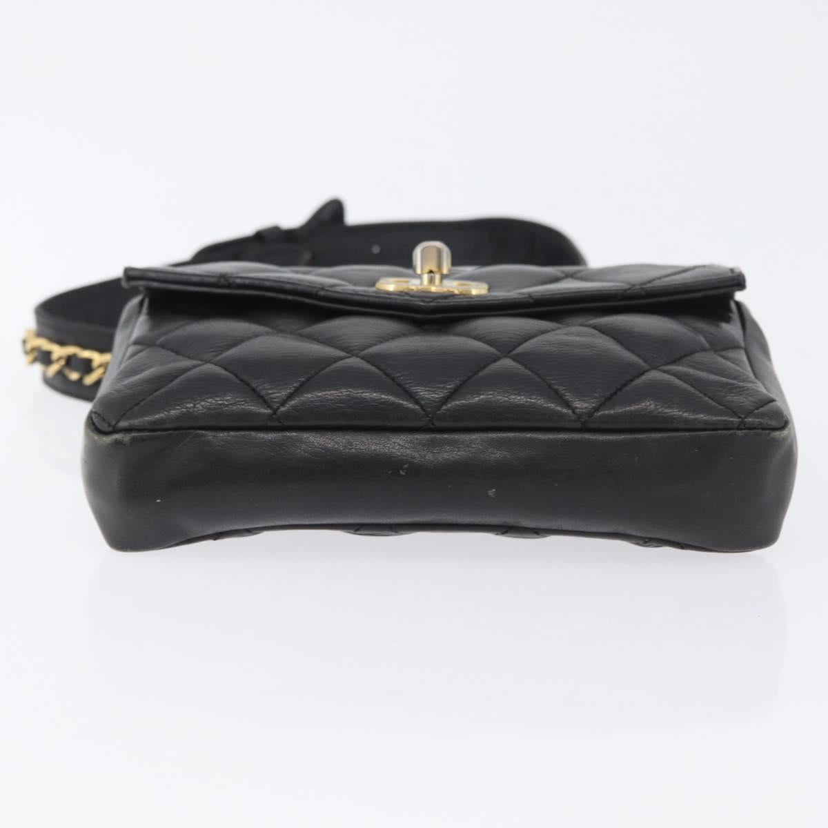 CHANEL Matelasse Waist Bag Leather Black Gold CC Auth BA10856