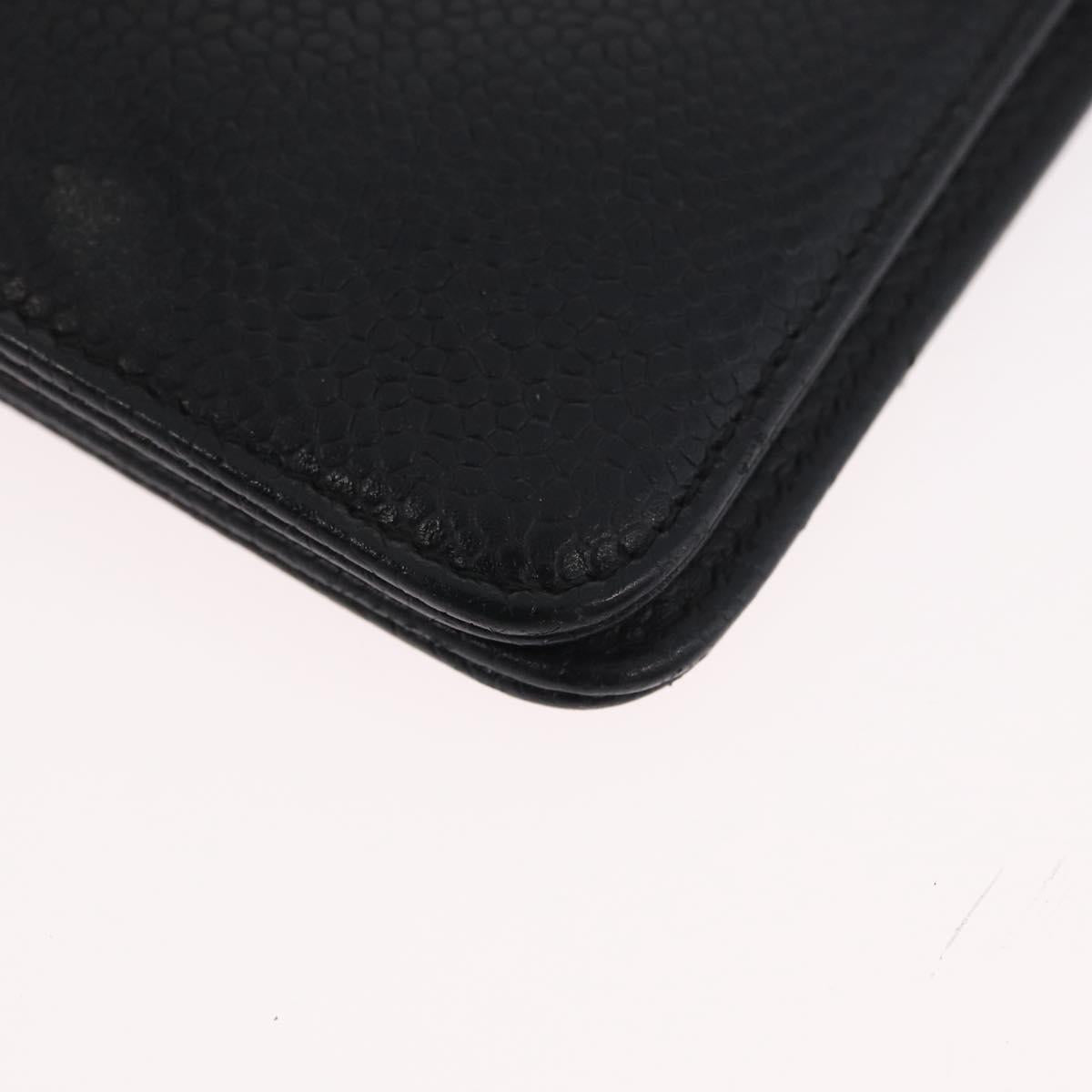 CHANEL Day Planner Cover Caviar Skin Black Gold CC Auth BA10875