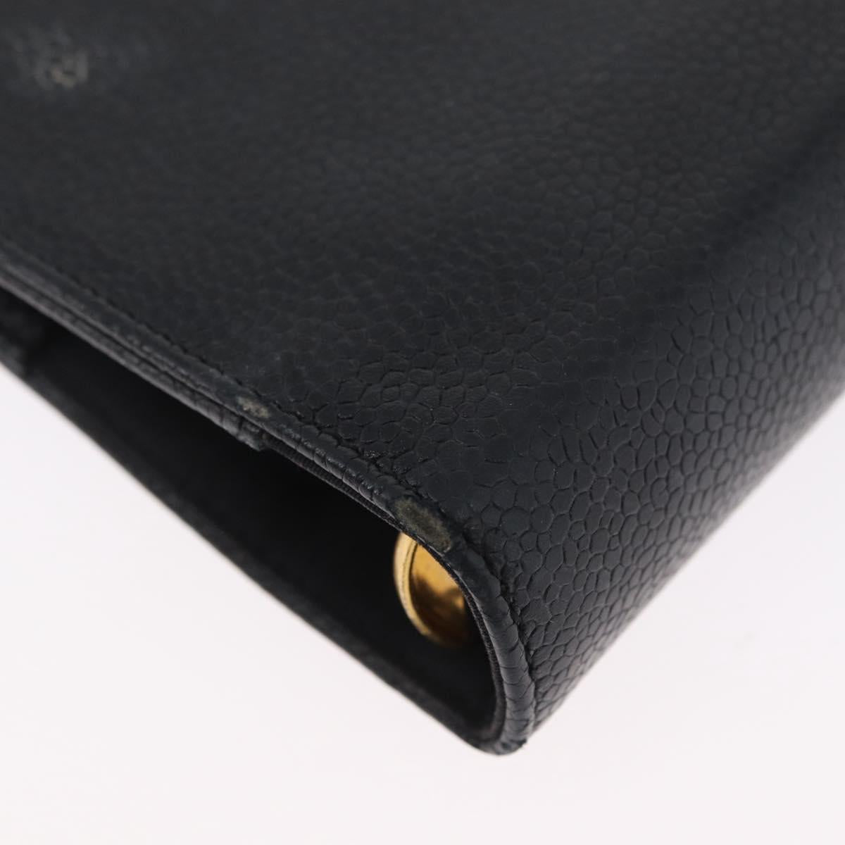 CHANEL Day Planner Cover Caviar Skin Black Gold CC Auth BA10875