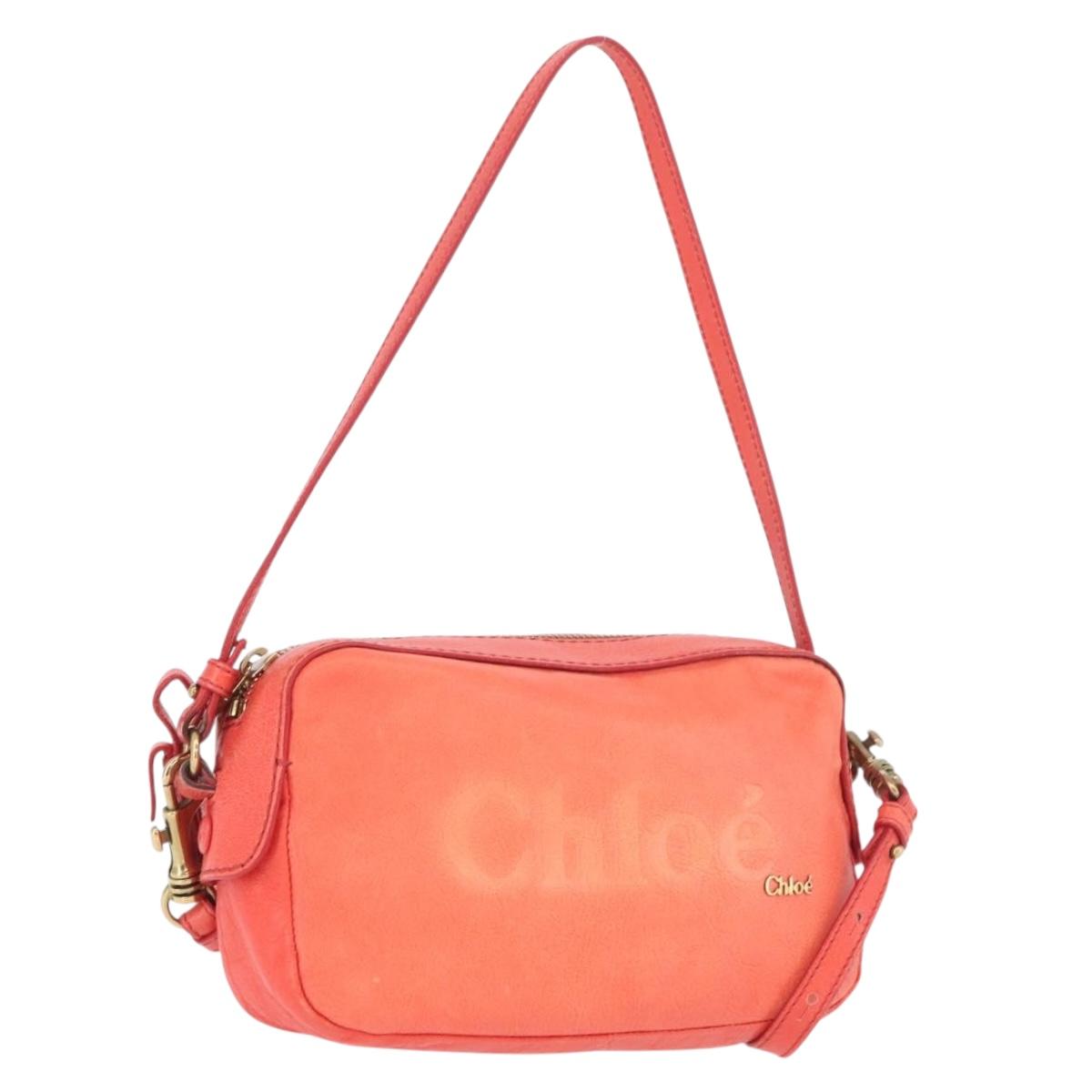 Chloe Shoulder Bag Leather 2way Red Gold Auth BA10876