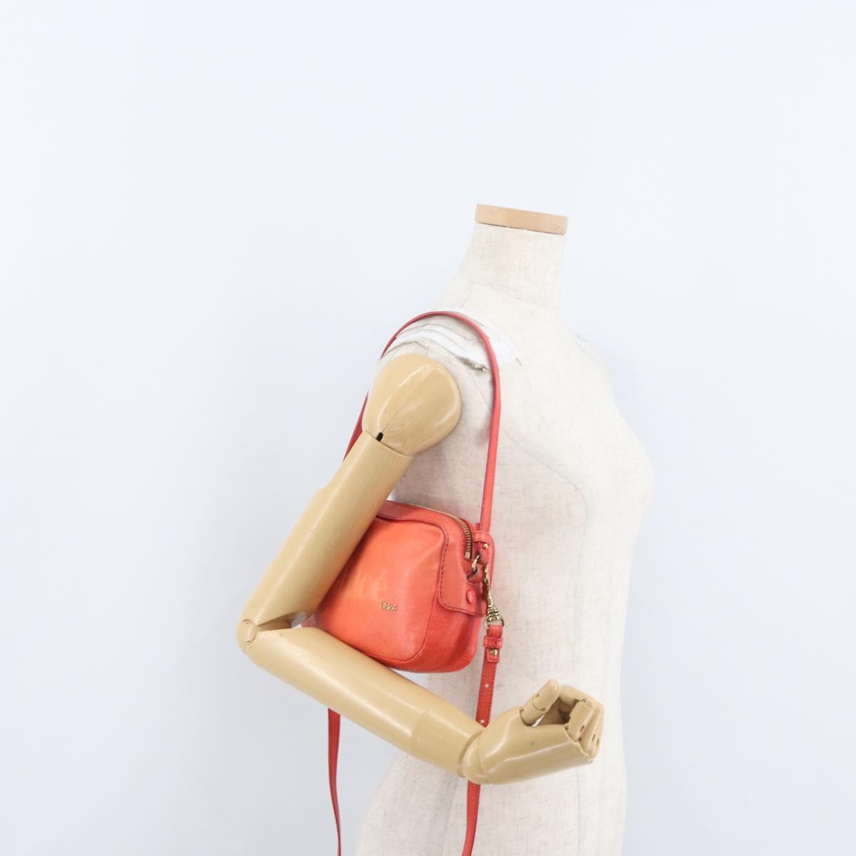 Chloe Shoulder Bag Leather 2way Red Gold Auth BA10876