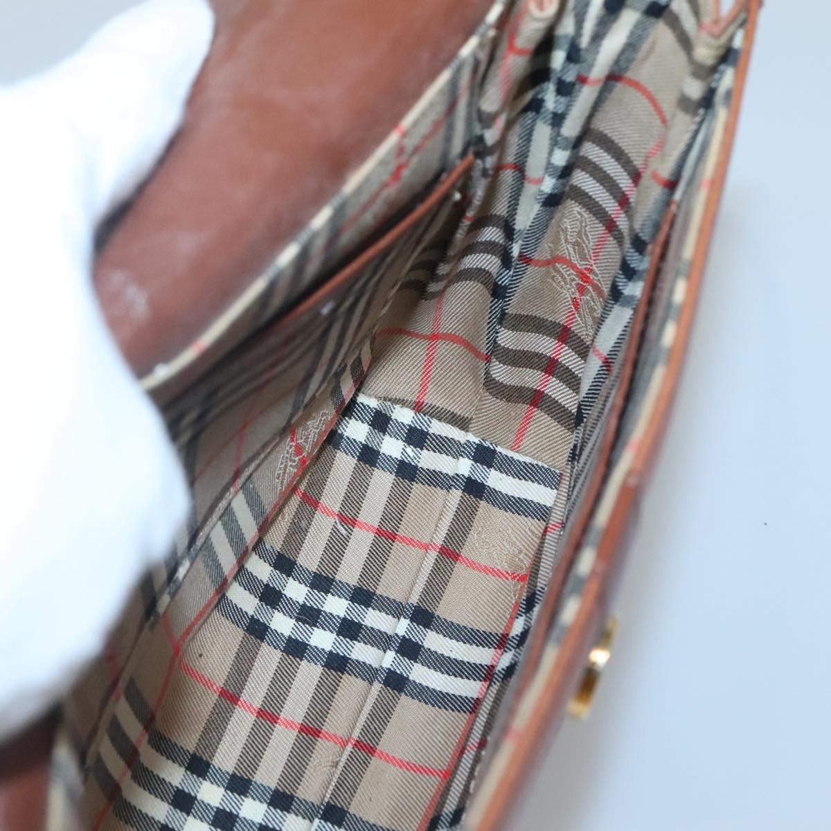 Burberrys Shoulder Bag Leather Brown Gold Auth BA1088