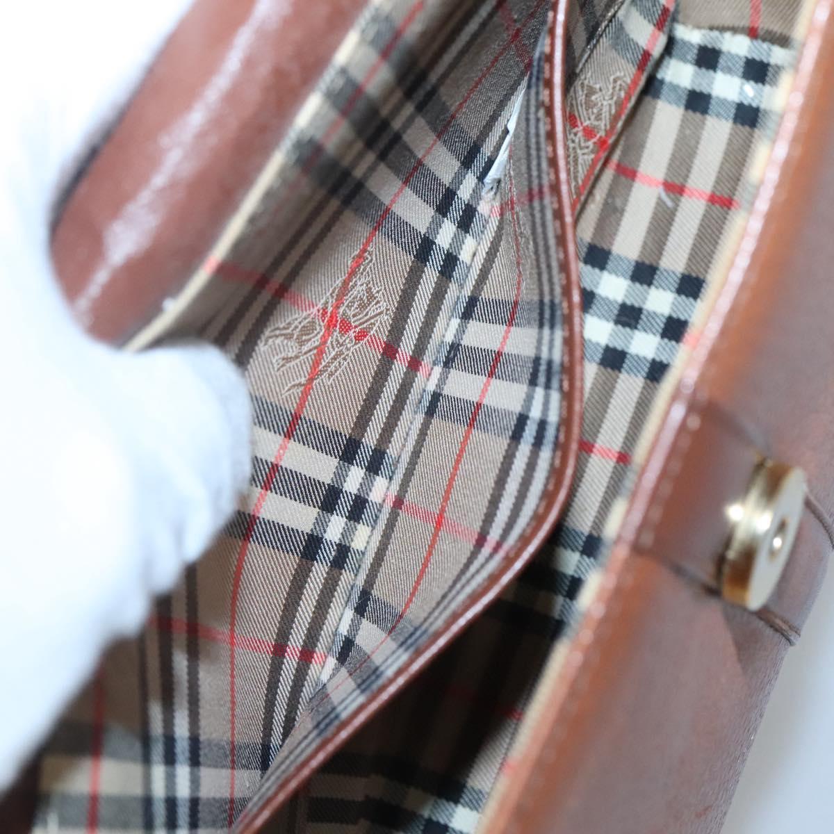 Burberrys Shoulder Bag Leather Brown Gold Auth BA1088