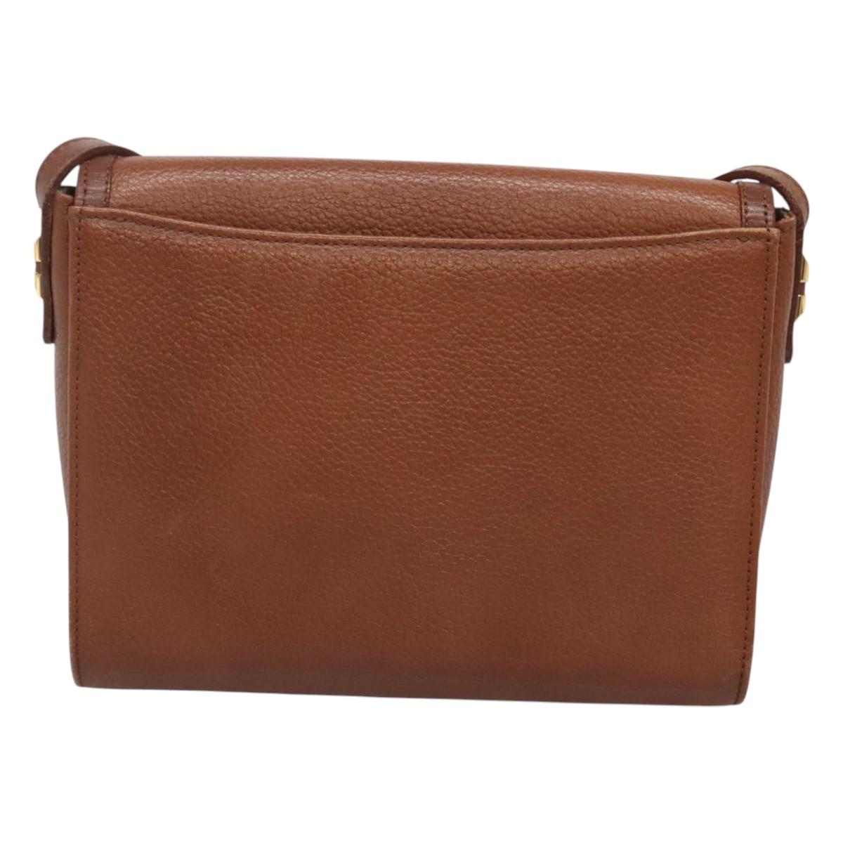 Burberrys Shoulder Bag Leather Brown Gold Auth BA1088