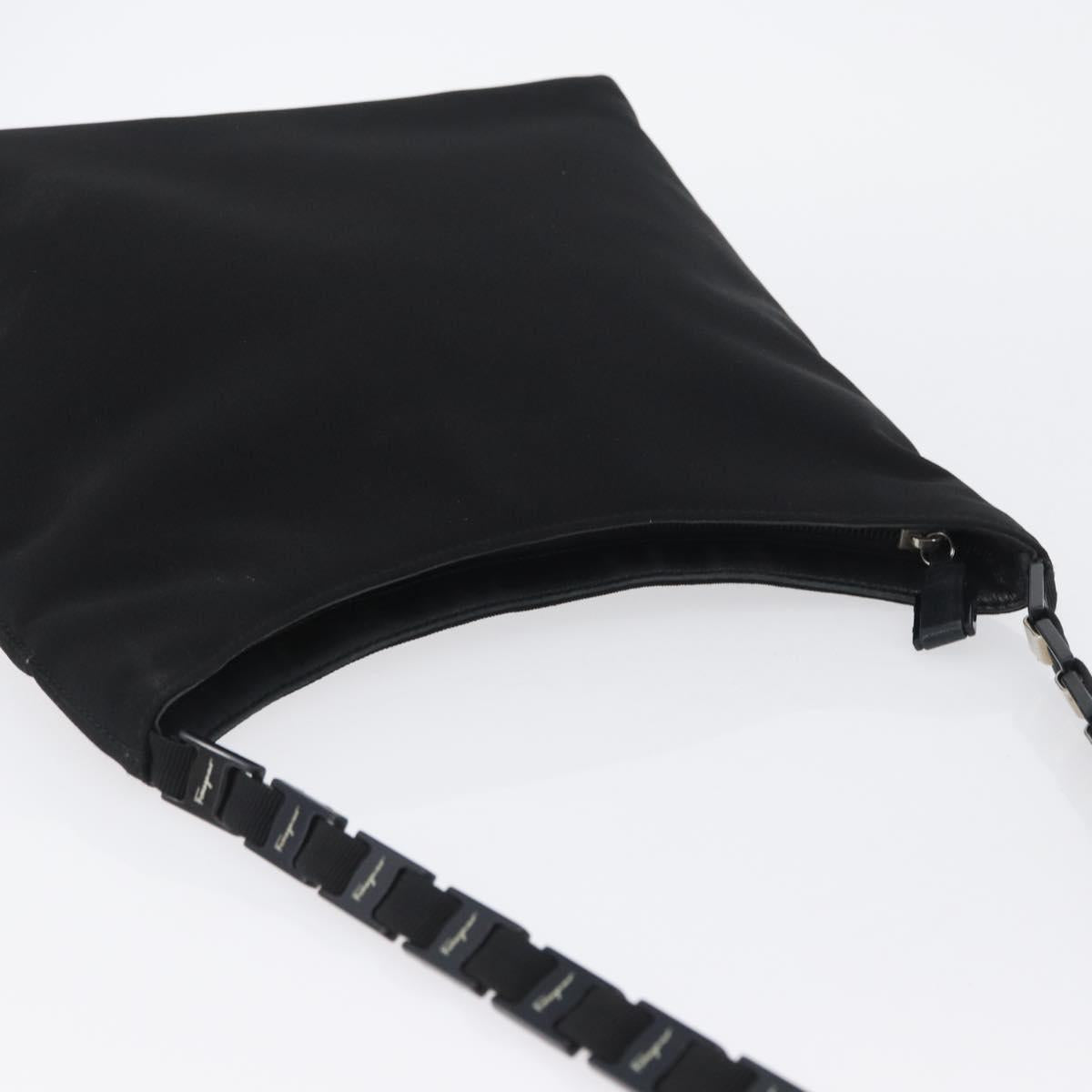 Salvatore Ferragamo Chain Vala Shoulder Bag Nylon Black Auth BA10885