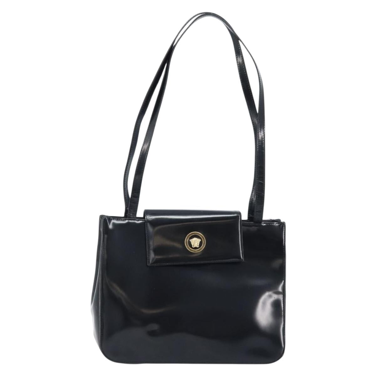 Gianni Versace Tote Bag Patent leather Black Gold Auth BA10900