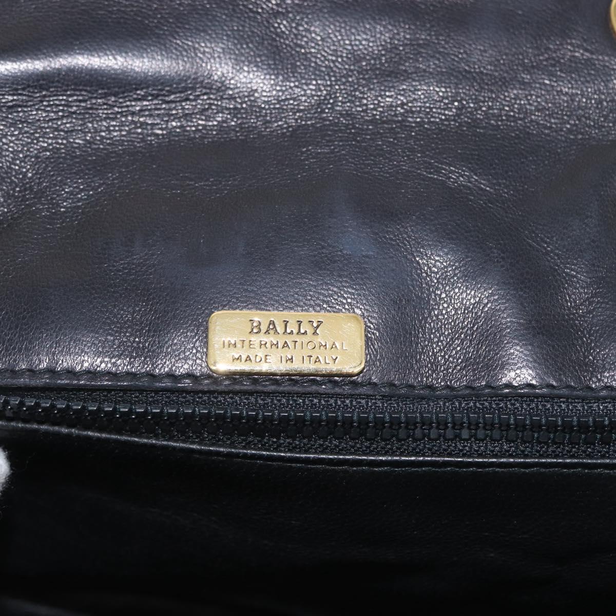 BALLY Chain Shoulder Bag Leather Black Gold Auth BA10906