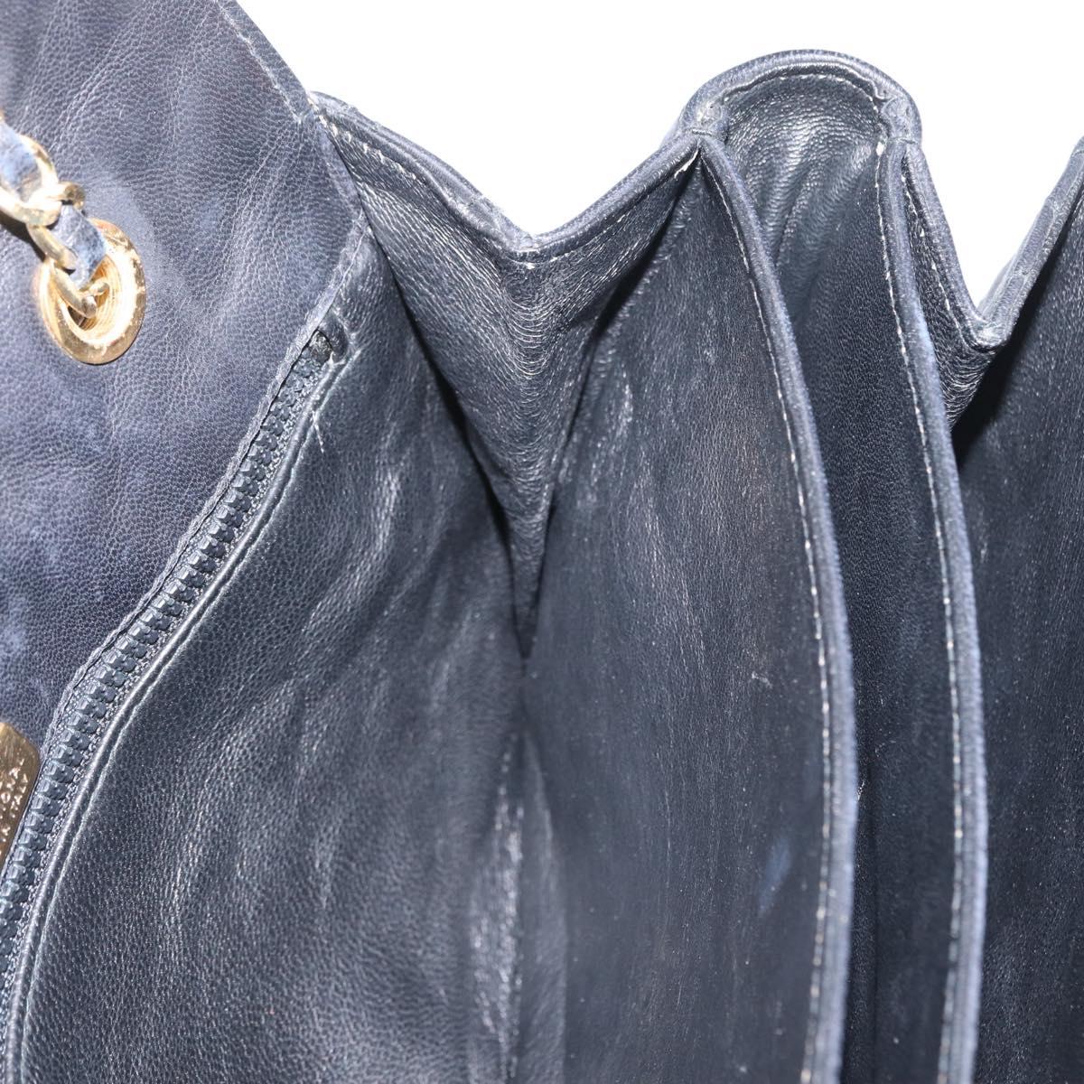 BALLY Chain Shoulder Bag Leather Black Gold Auth BA10906