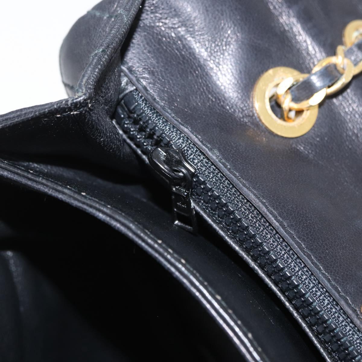 BALLY Chain Shoulder Bag Leather Black Gold Auth BA10906