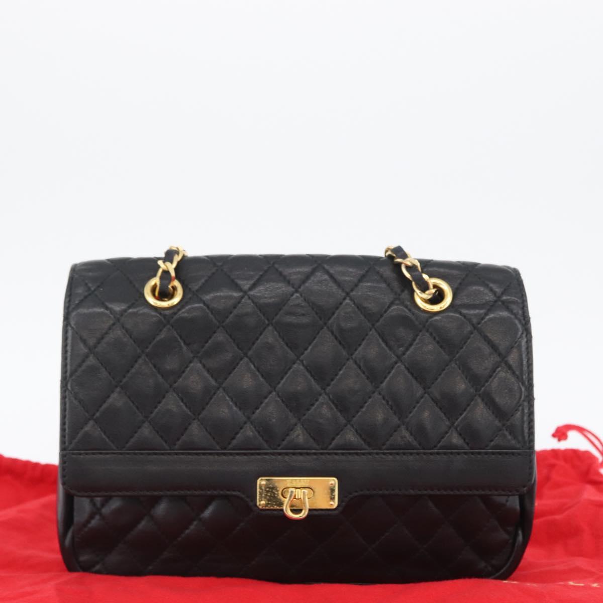 BALLY Chain Shoulder Bag Leather Black Gold Auth BA10906