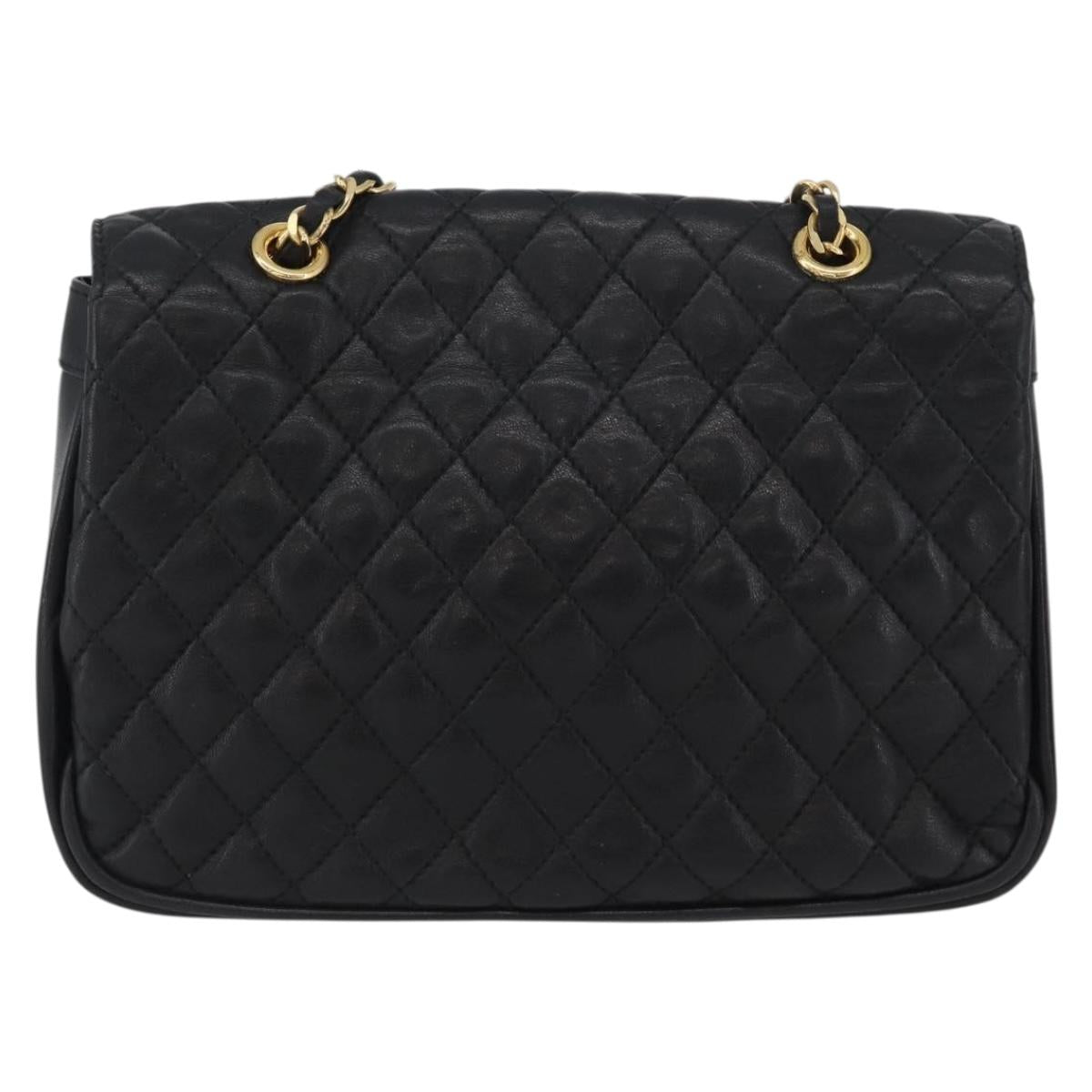 BALLY Chain Shoulder Bag Leather Black Gold Auth BA10906