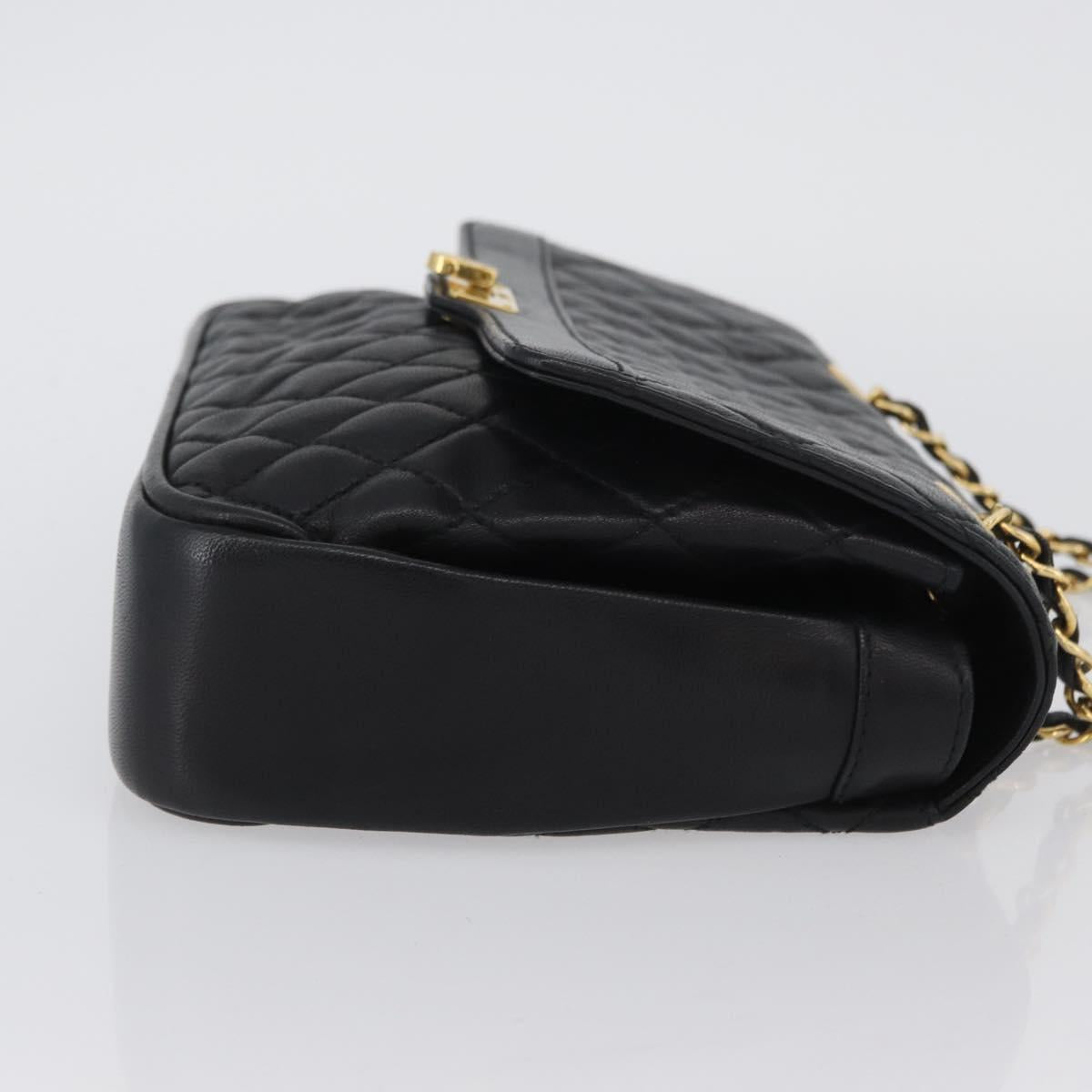 BALLY Chain Shoulder Bag Leather Black Gold Auth BA10906