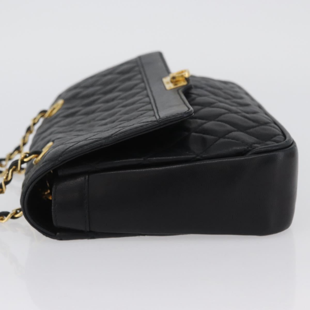 BALLY Chain Shoulder Bag Leather Black Gold Auth BA10906