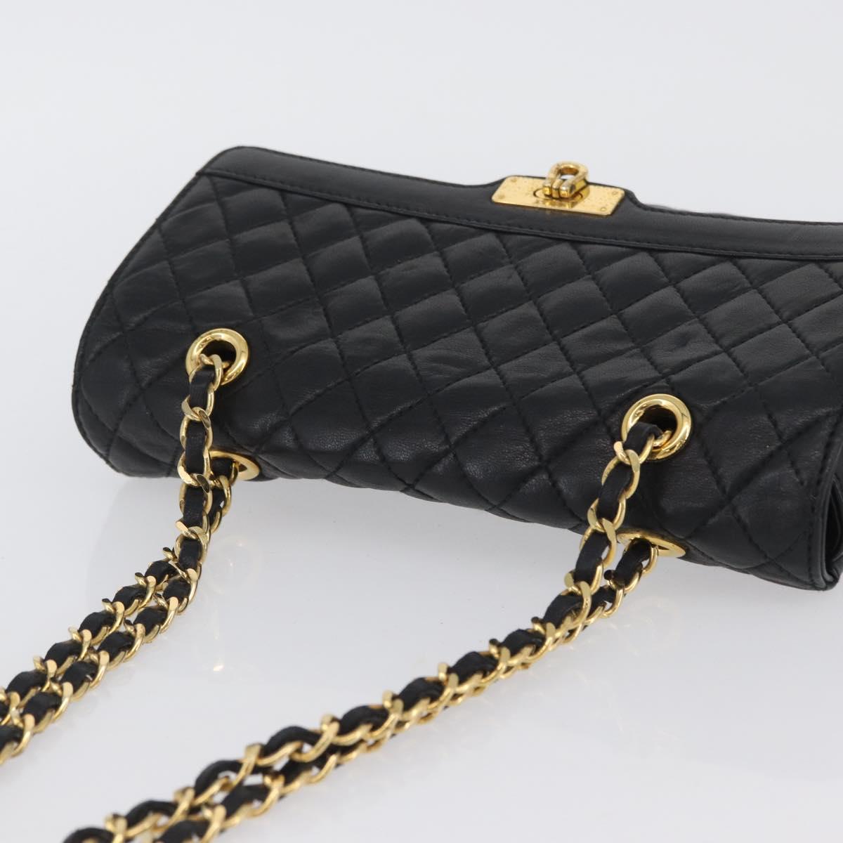 BALLY Chain Shoulder Bag Leather Black Gold Auth BA10906