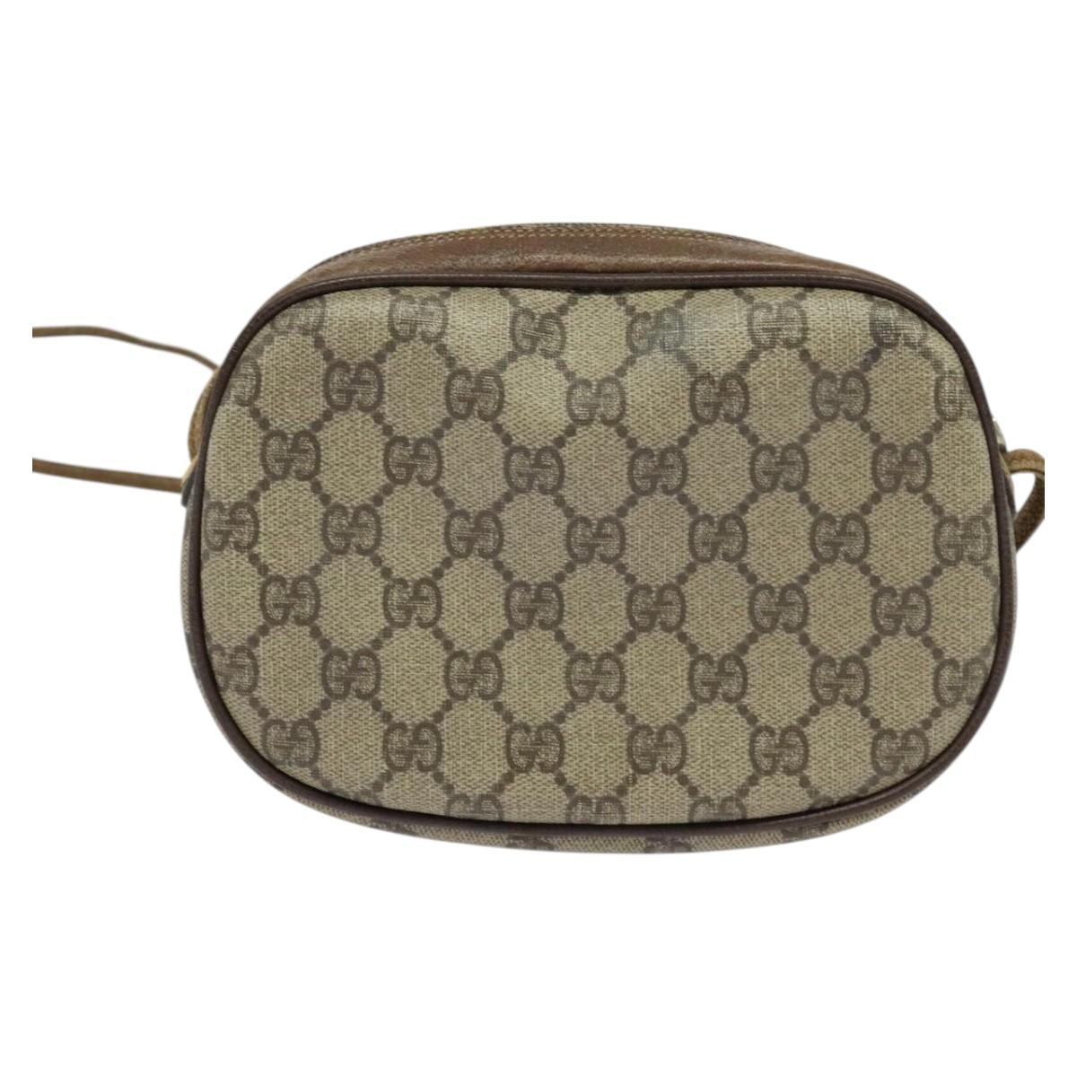GUCCI GG Supreme Web Sherry Line Shoulder Bag PVC Leather Beige Gold Auth BA1092