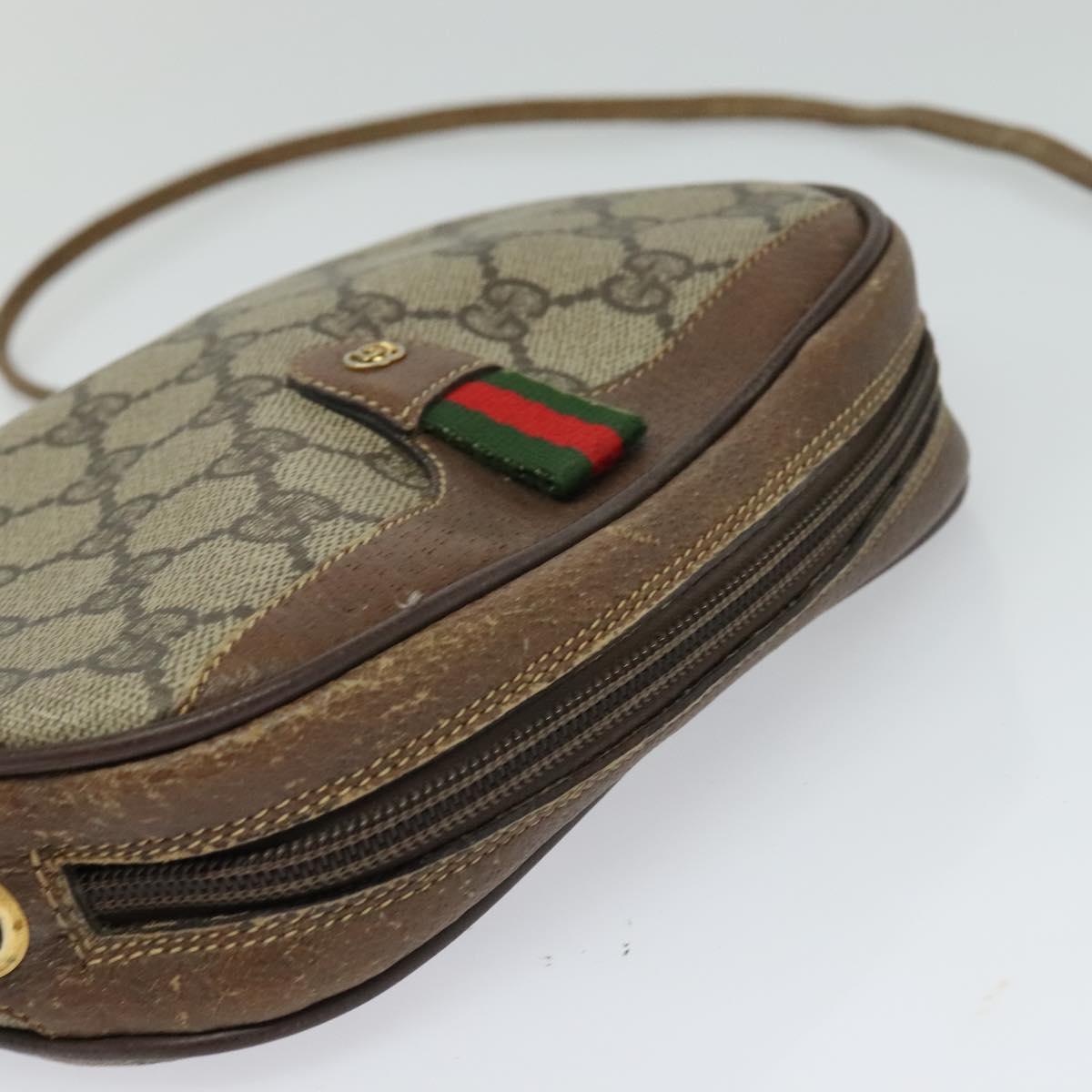 GUCCI GG Supreme Web Sherry Line Shoulder Bag PVC Leather Beige Gold Auth BA1092