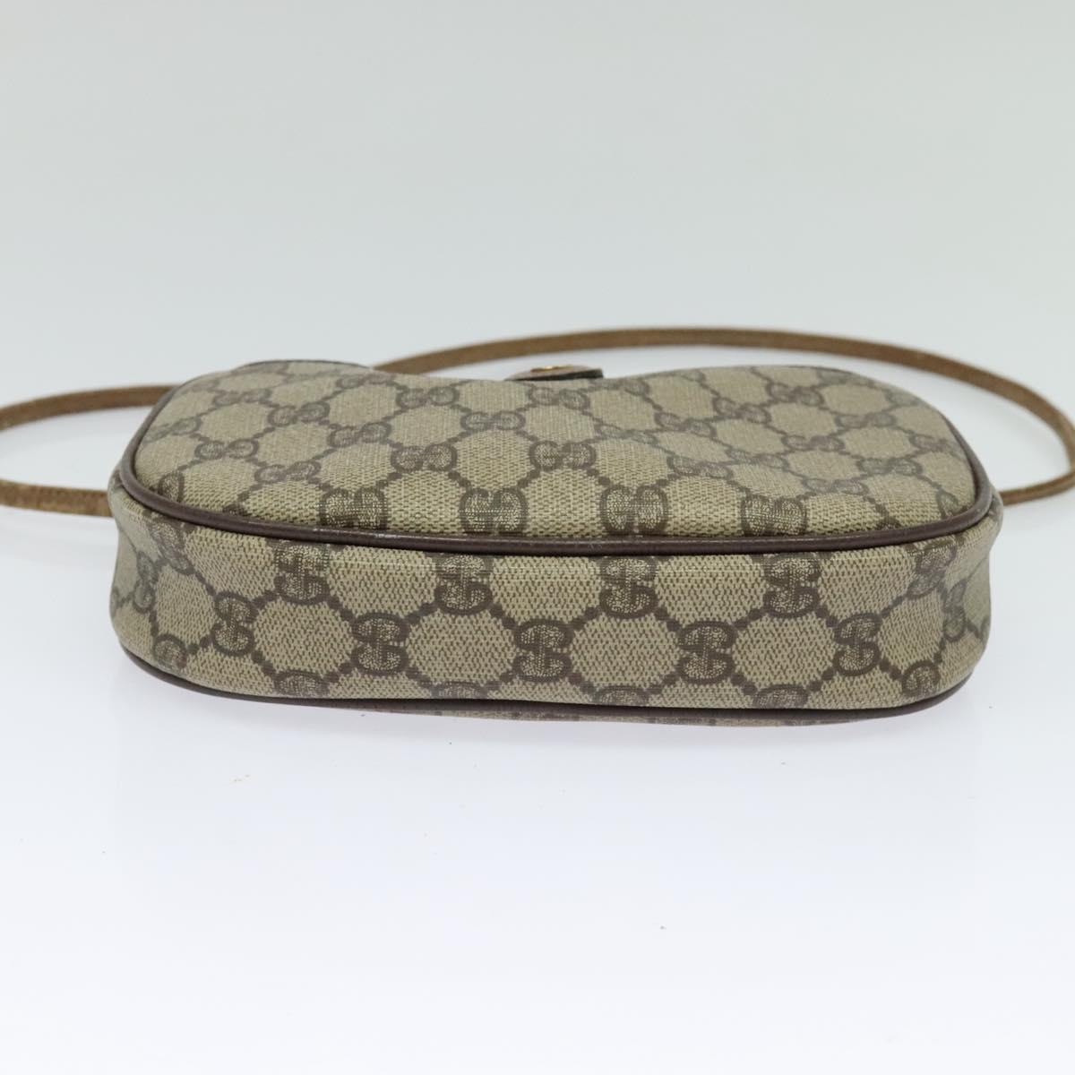 GUCCI GG Supreme Web Sherry Line Shoulder Bag PVC Leather Beige Gold Auth BA1092