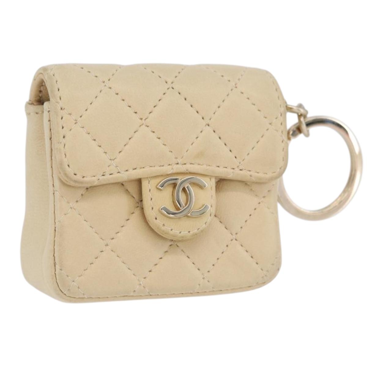 CHANEL Matelasse Pouch Lamb Skin Beige Gold CC Auth BA10922