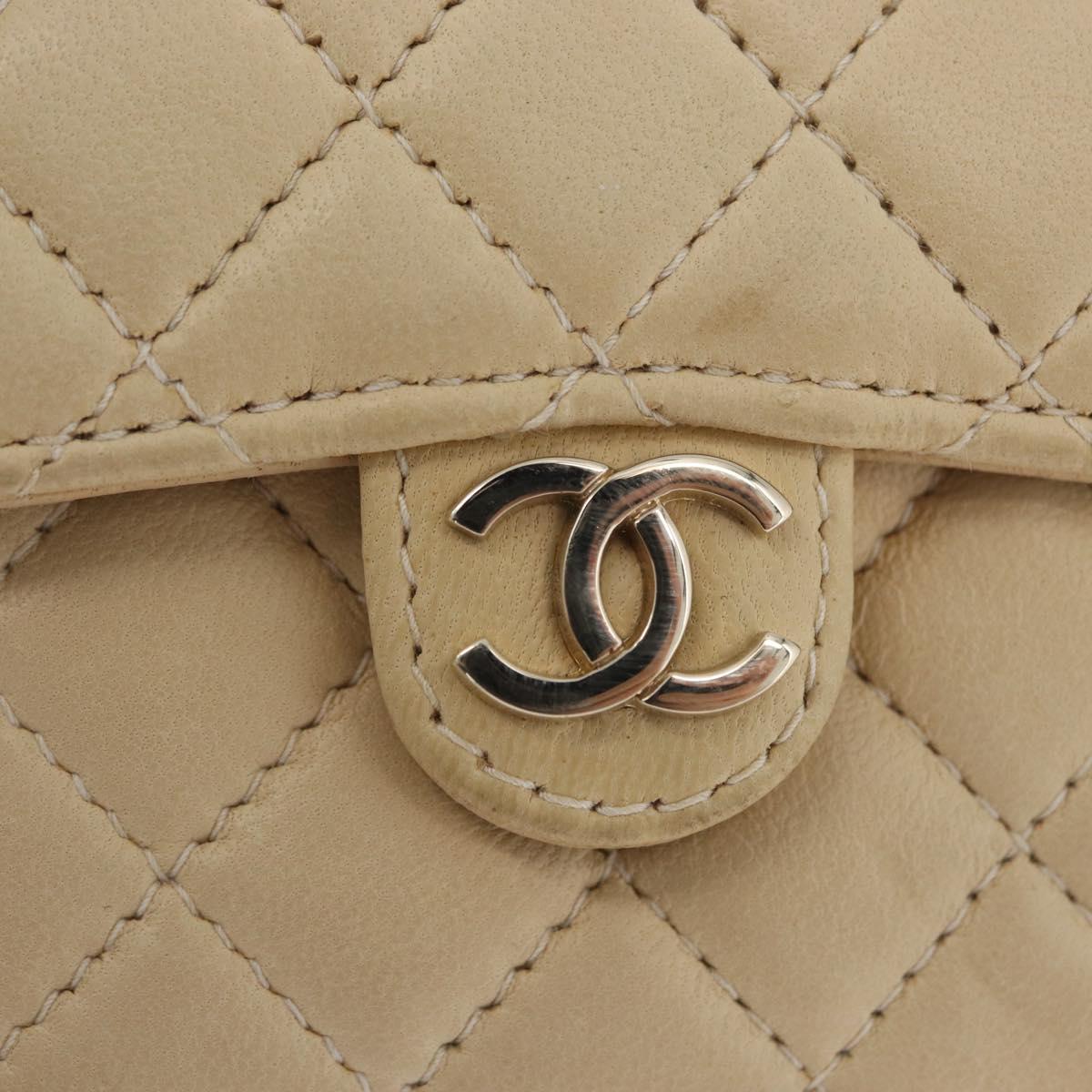 CHANEL Matelasse Pouch Lamb Skin Beige Gold CC Auth BA10922