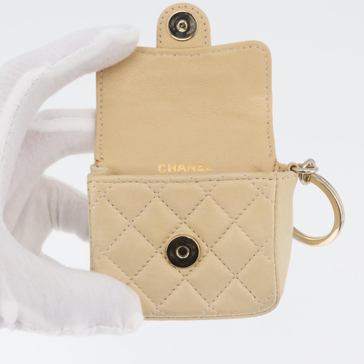 CHANEL Matelasse Pouch Lamb Skin Beige Gold CC Auth BA10922
