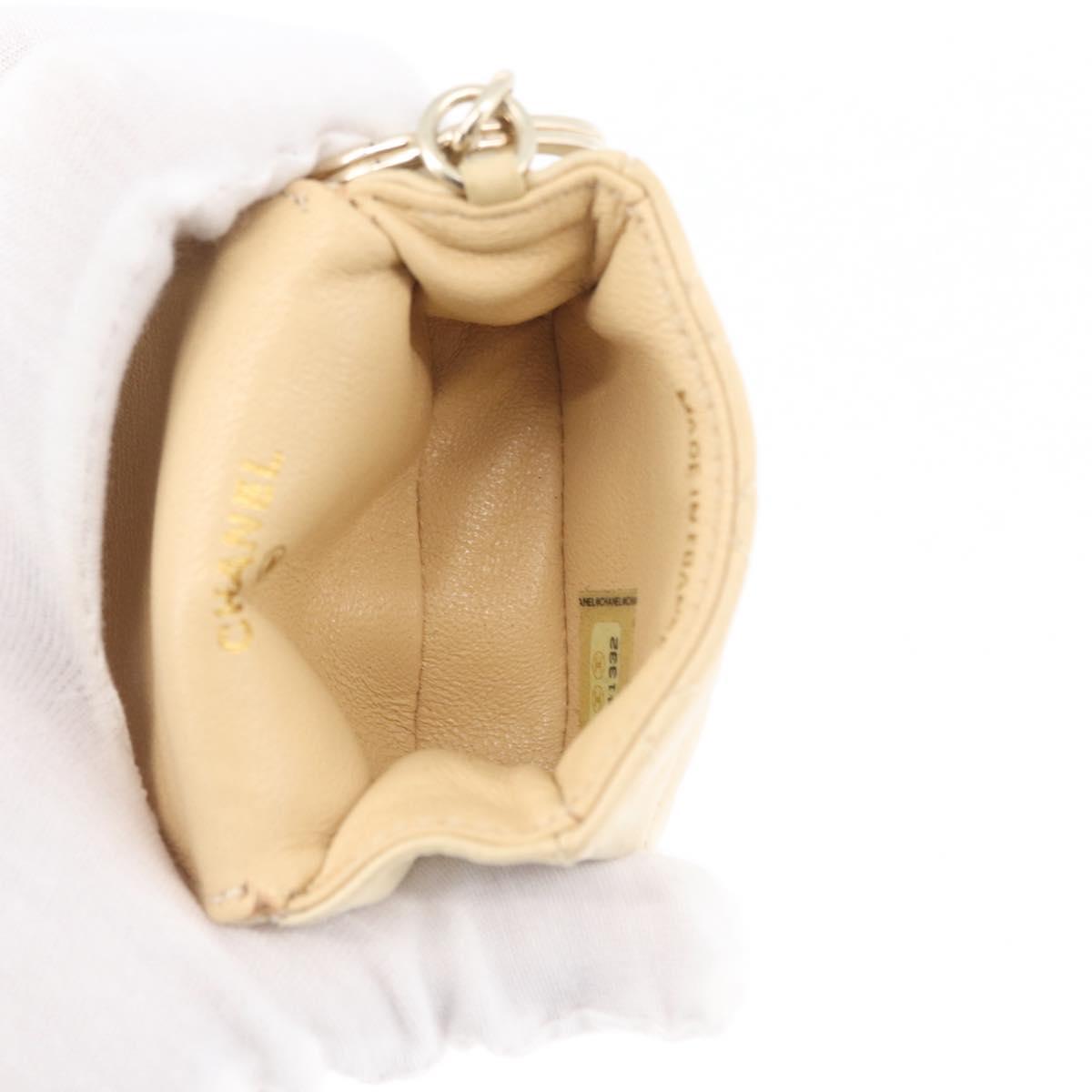 CHANEL Matelasse Pouch Lamb Skin Beige Gold CC Auth BA10922